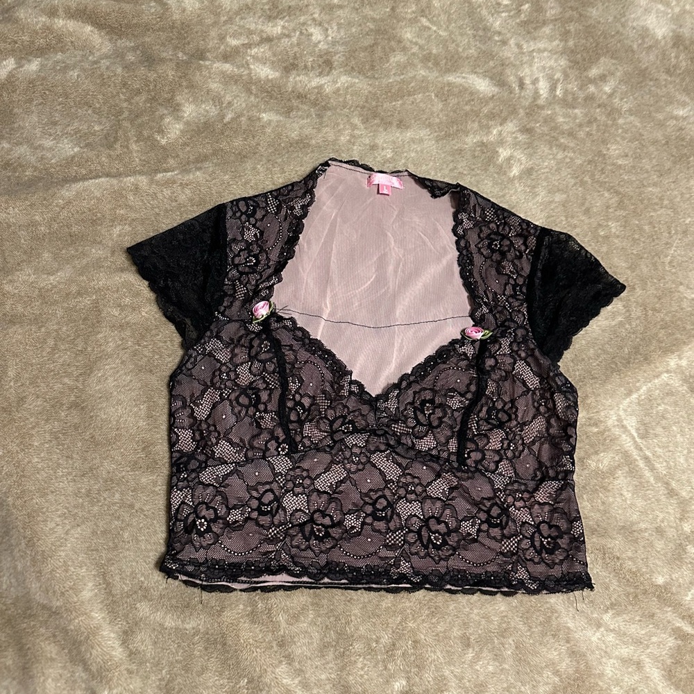 Sugar Thrillz Black Lace Overlay Top
